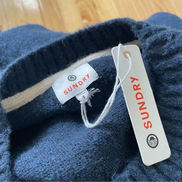 Sundry Puffsleeve Blue Wool Blend Long Sleeve Crewneck Sweater Dress NWT Sz 1/S - Picture 8 of 12